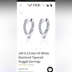 14k white gold & diamond huggie Hoop Earrings- these are natural diamonds -